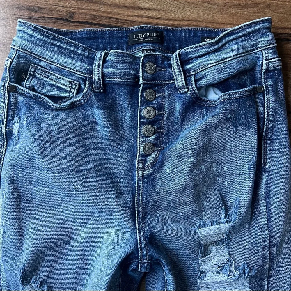 Judy Blue Women's Hi-Rise Skinny Destroyed Button-Fly Jeans Size 29‎